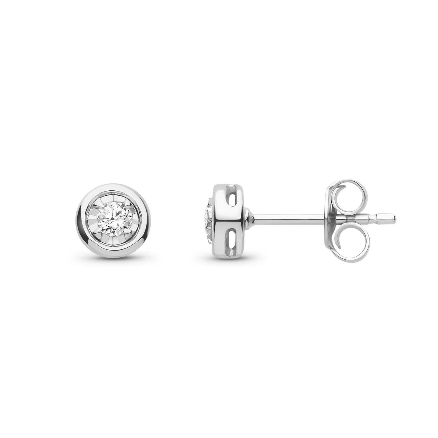 9ct White Gold Natural Diamond Illusion Rubover Stud Earrings — 0.10ct