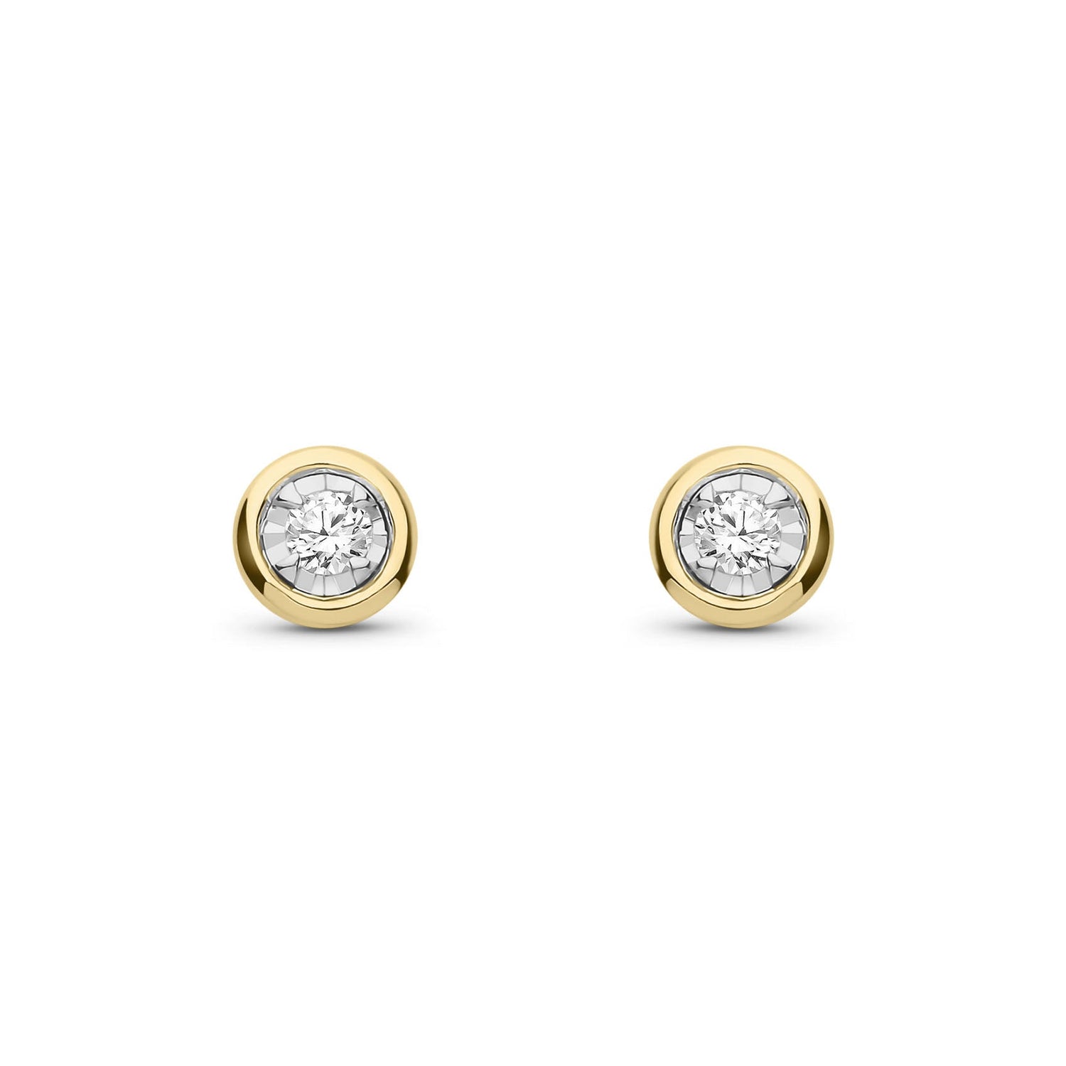 9ct Yellow Gold Natural Diamond Illusion Rubover Stud Earrings — 0.10ct