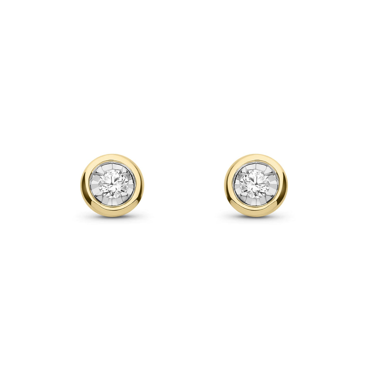 9ct Yellow Gold Natural Diamond Illusion Rubover Stud Earrings — 0.10ct