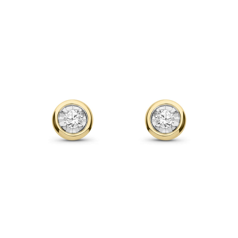 9ct Yellow Gold Natural Diamond Illusion Rubover Stud Earrings — 0.10ct