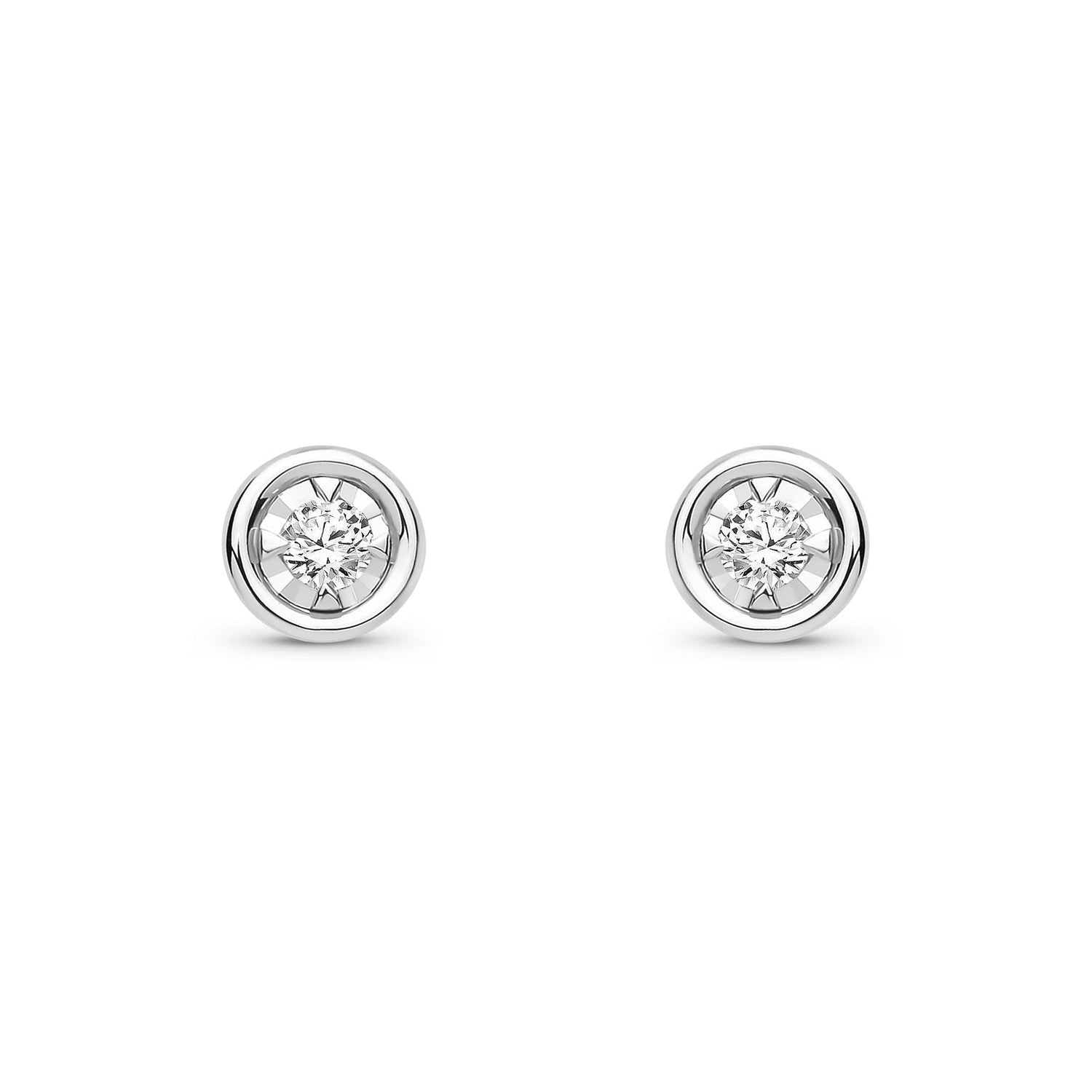 9ct White Gold Natural Diamond Illusion Rubover Stud Earrings — 0.16ct
