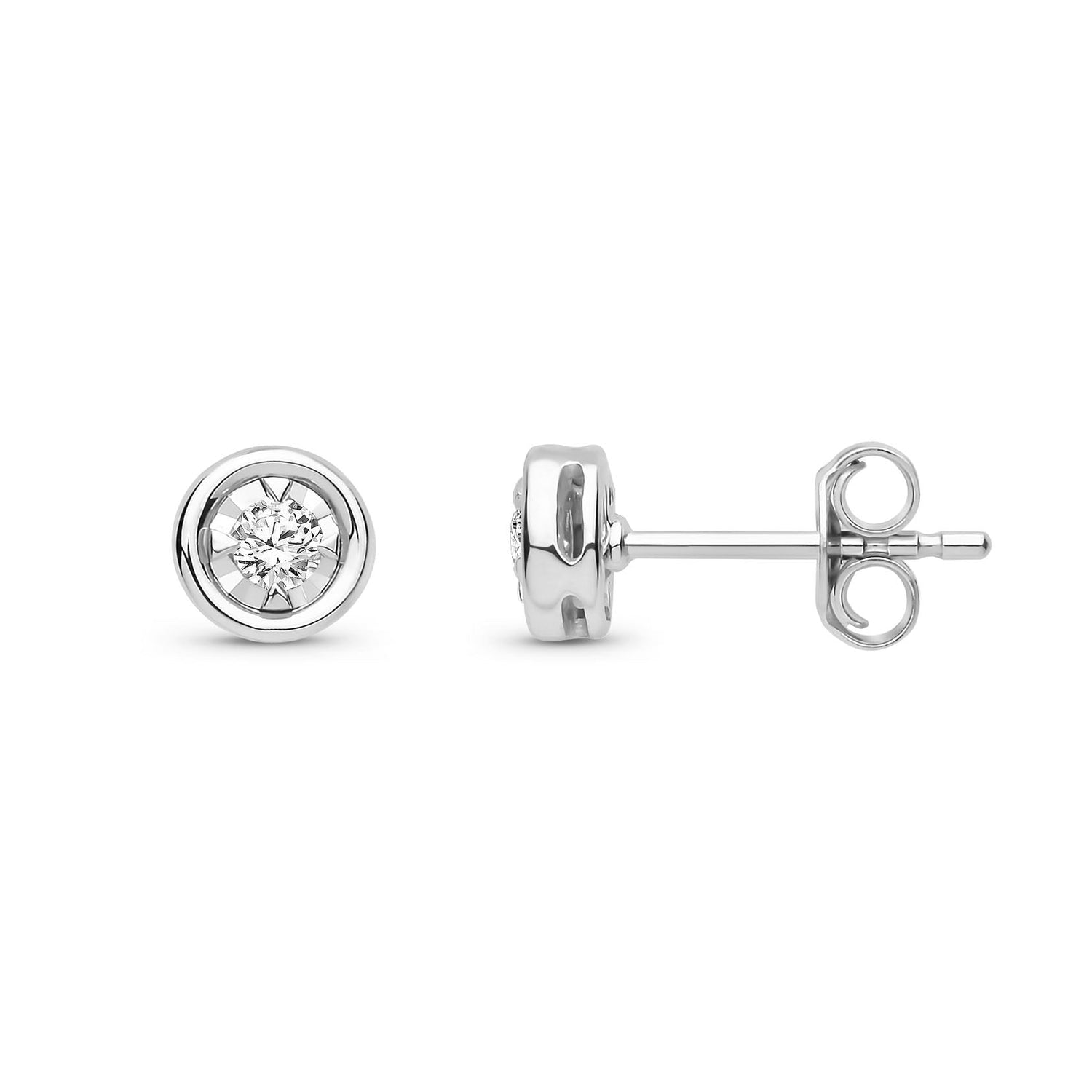 9ct White Gold Natural Diamond Illusion Rubover Stud Earrings — 0.16ct