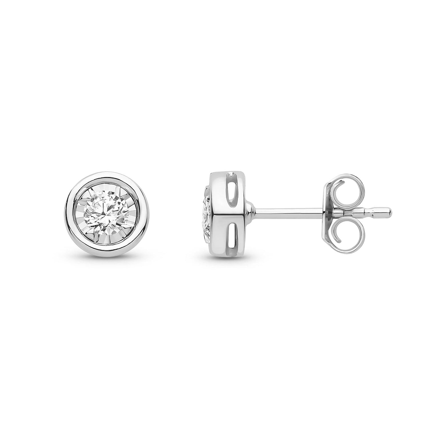 9ct White Gold Natural Diamond Illusion Rubover Stud Earrings — 0.25ct