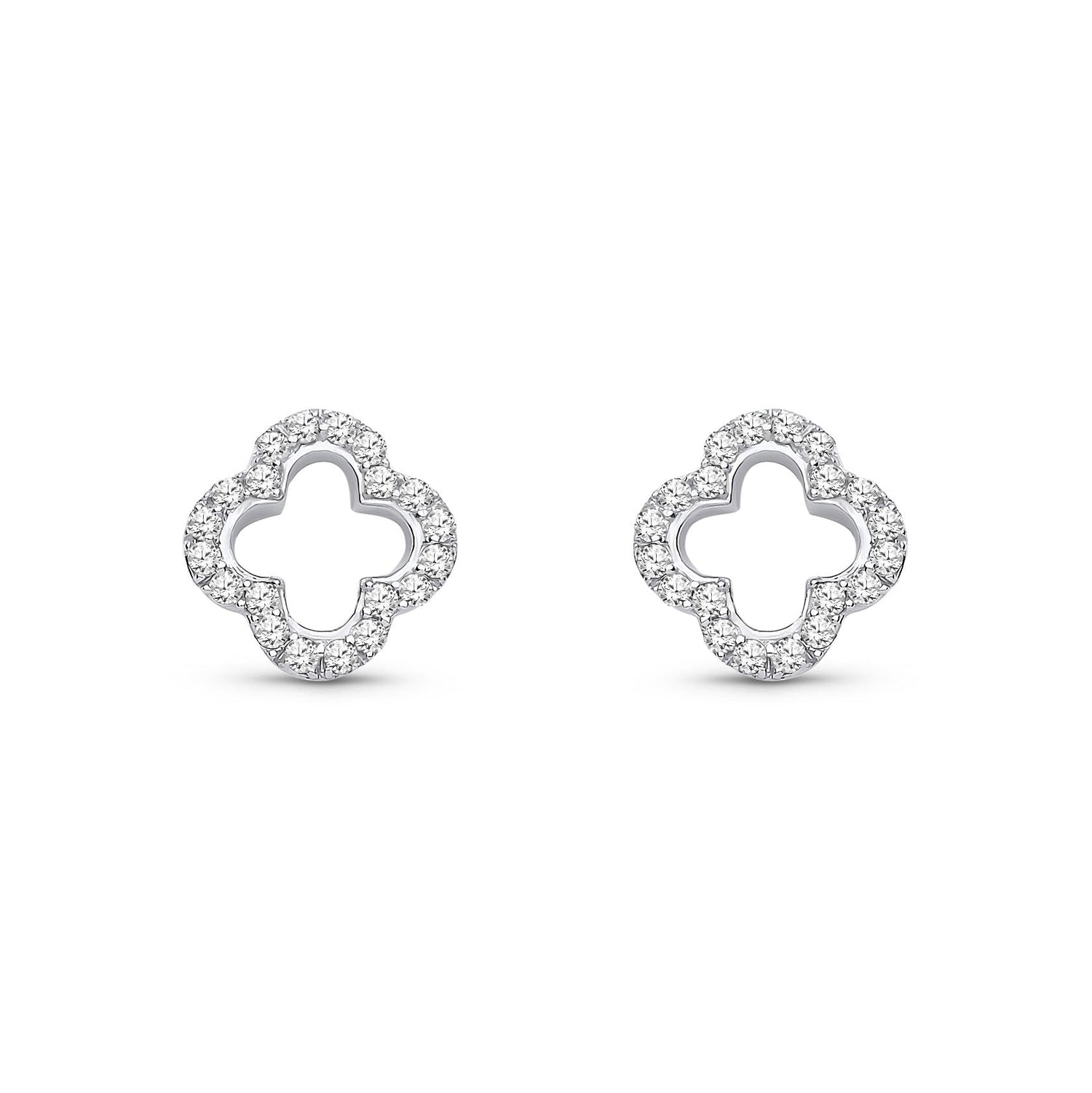 9ct White Gold Natural Diamond Four-Leaf Clover Stud Earrings