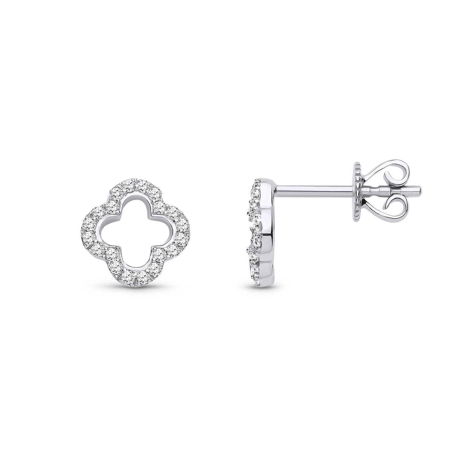 9ct White Gold Natural Diamond Four-Leaf Clover Stud Earrings