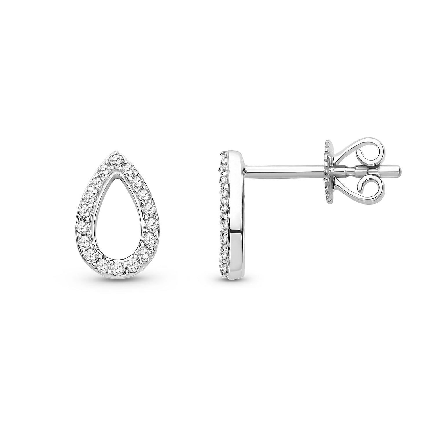 9ct White Gold Natural Diamond Open Teardrop Stud Earrings