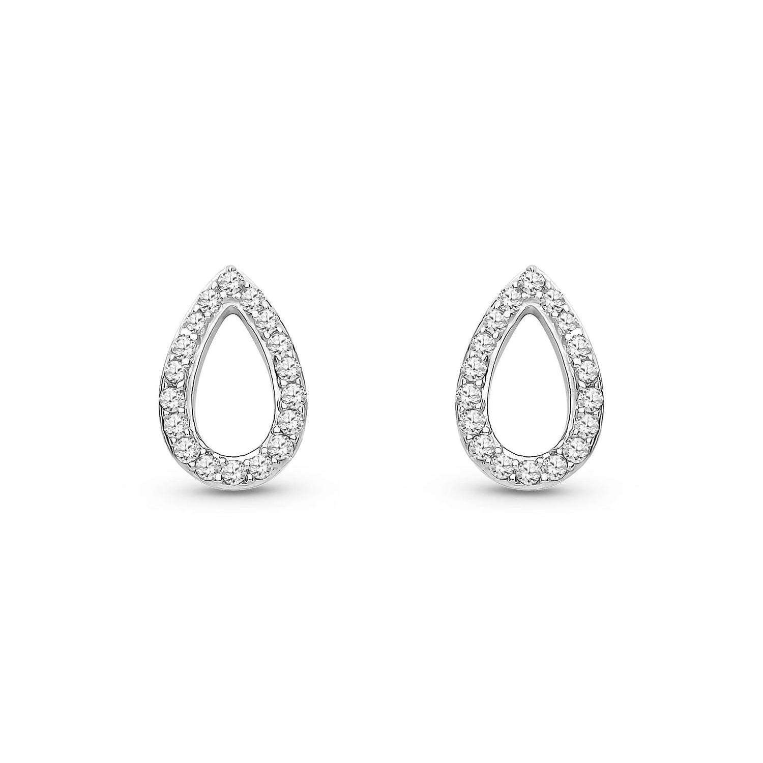 9ct White Gold Natural Diamond Open Teardrop Stud Earrings