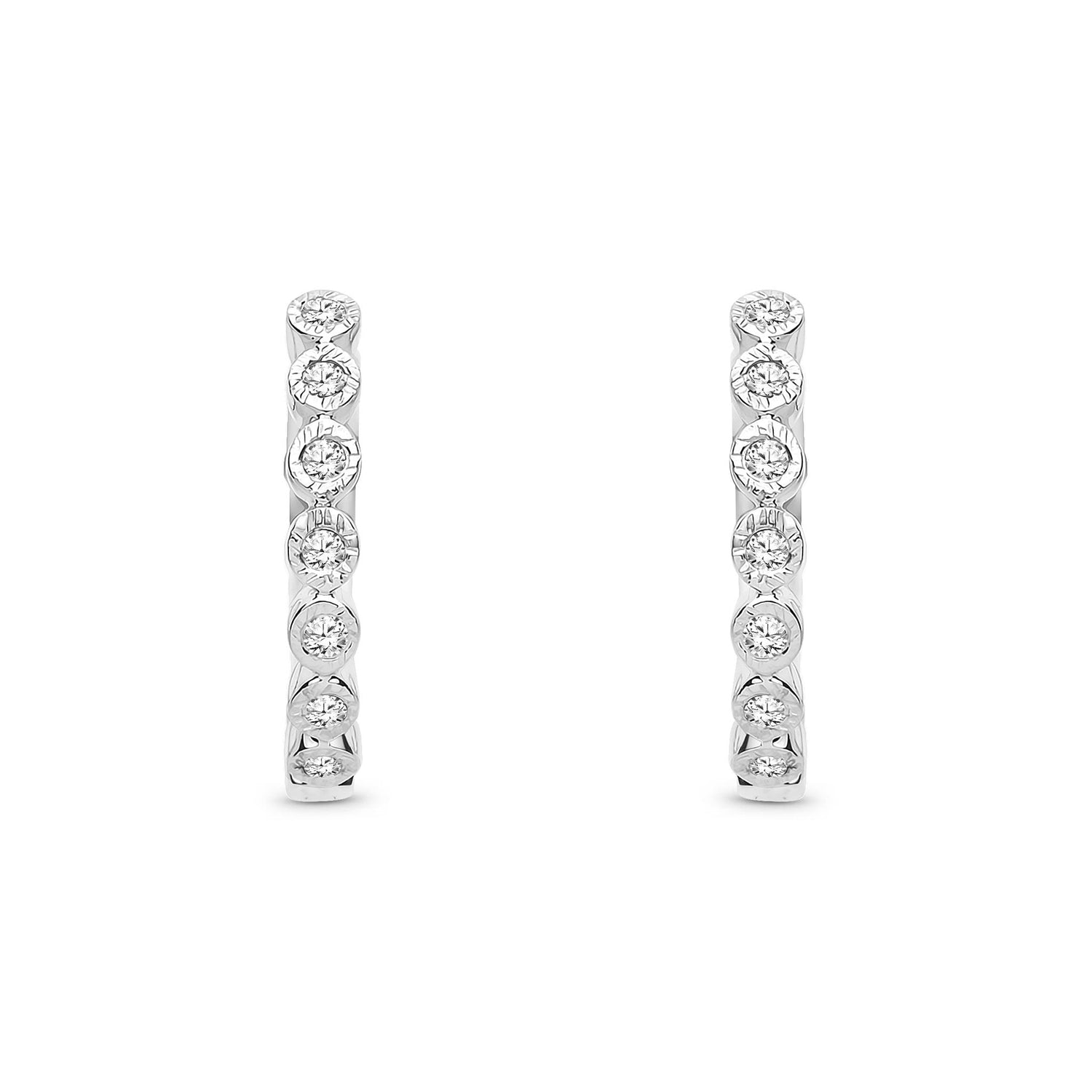 9ct White Gold Natural Diamond Graduated Diamond Hoop Earrings