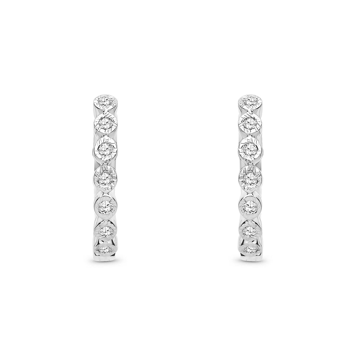 9ct White Gold Natural Diamond Graduated Hoop Earrings — 15mm