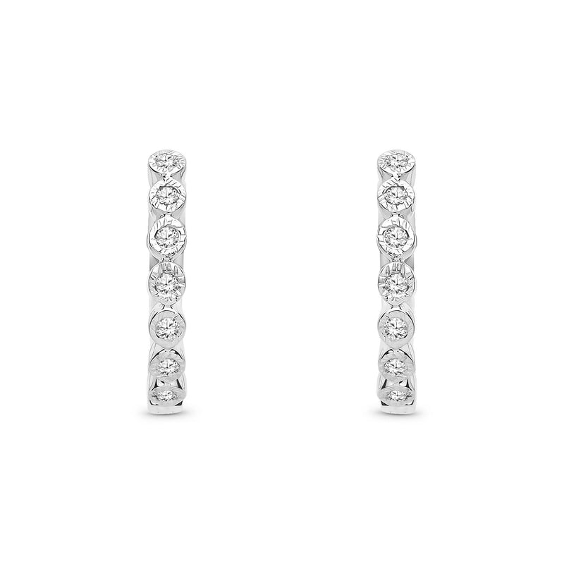 9ct White Gold Natural Diamond Graduated Hoop Earrings — 15mm