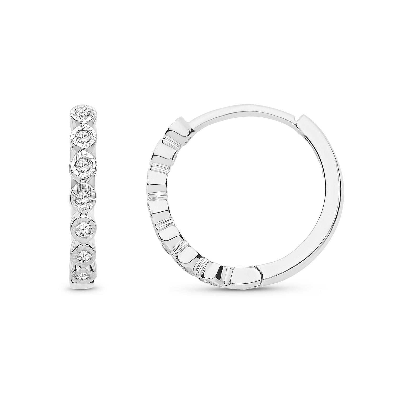 9ct White Gold Natural Diamond Graduated Diamond Hoop Earrings
