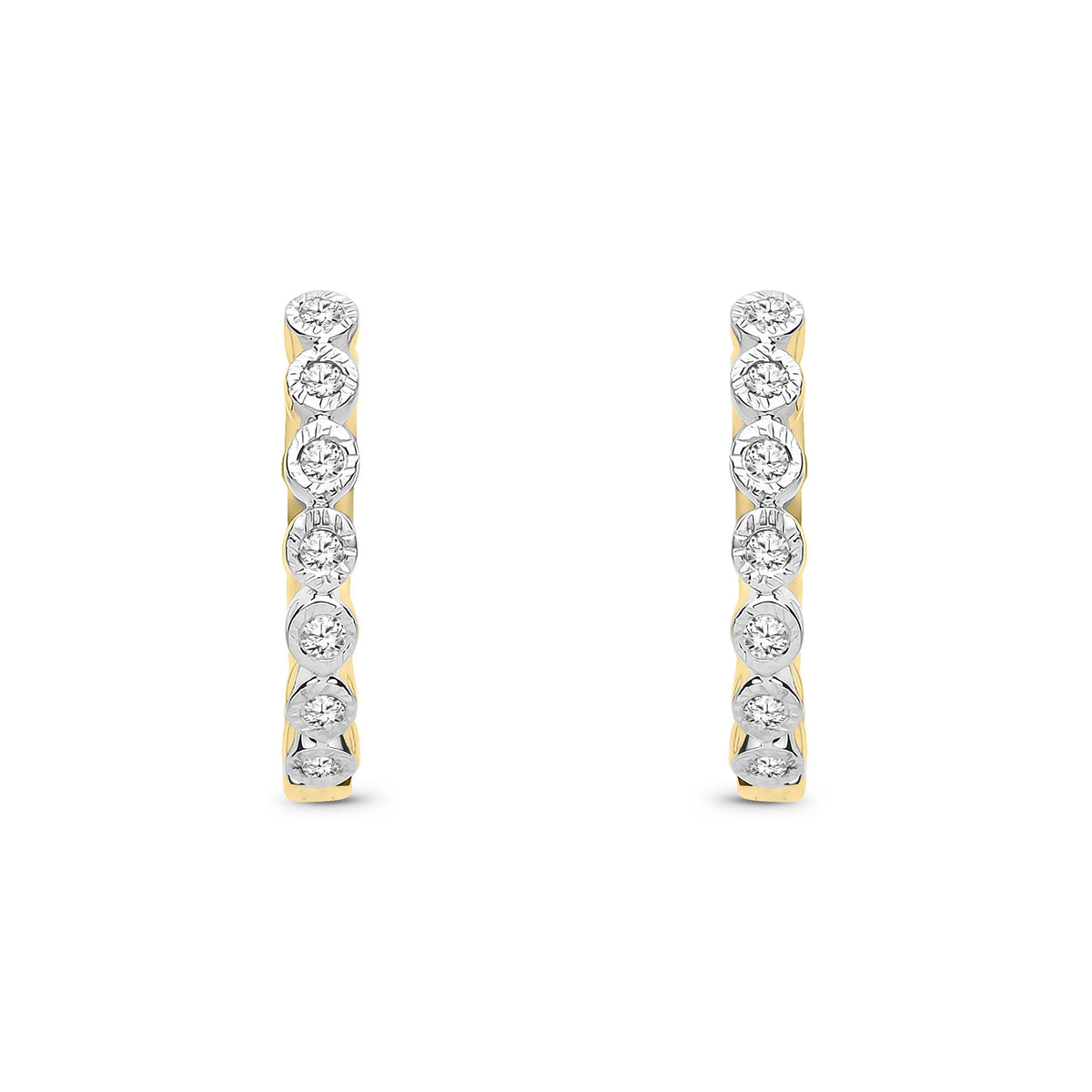 9ct Yellow Gold Natural Diamond Graduated Hoop Earrings — 15mm