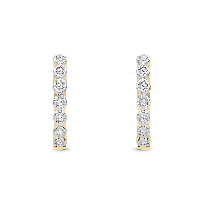 9ct Yellow Gold Natural Diamond Graduated Hoop Earrings — 15mm