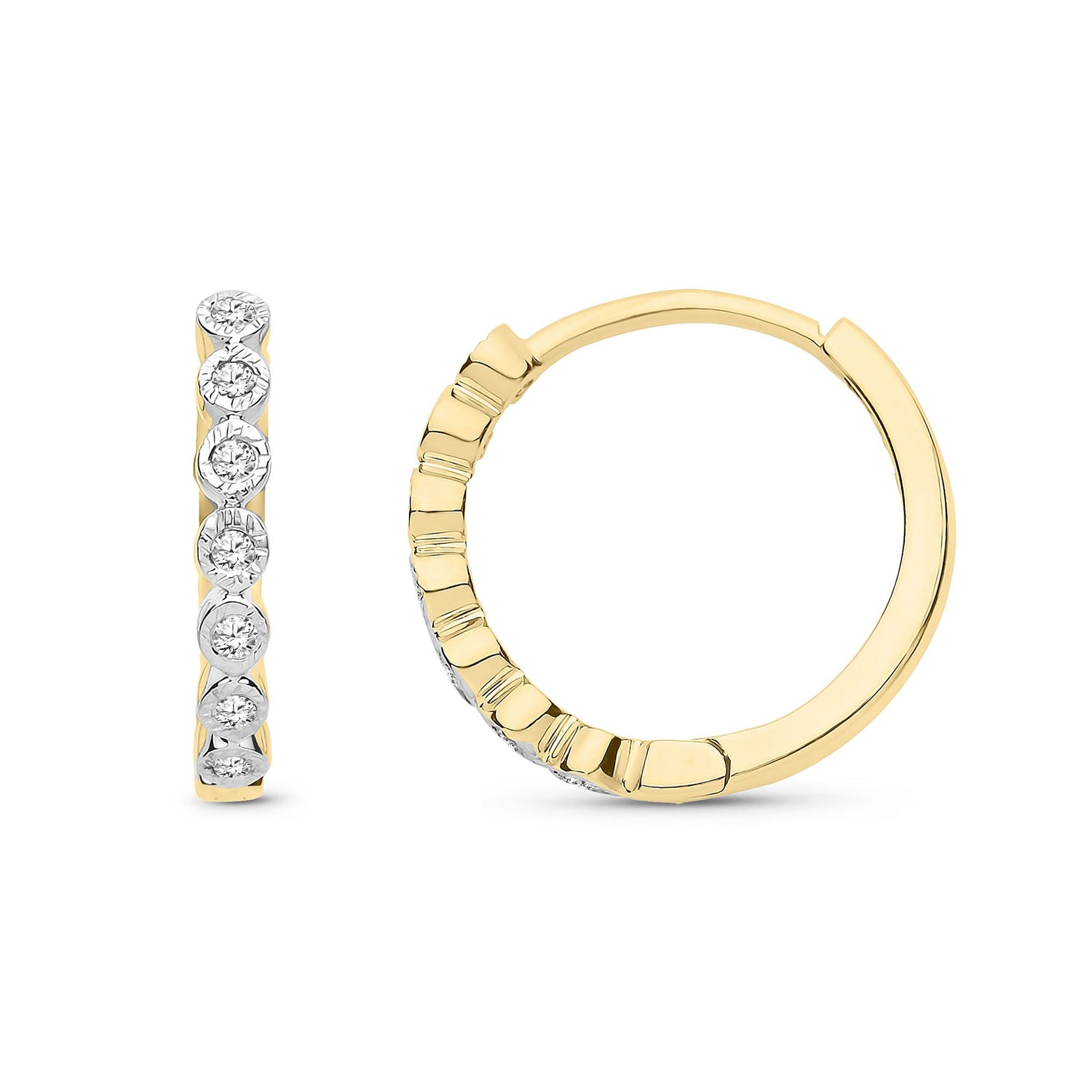 9ct Yellow Gold Natural Diamond Graduated Diamond Hoop Earrings