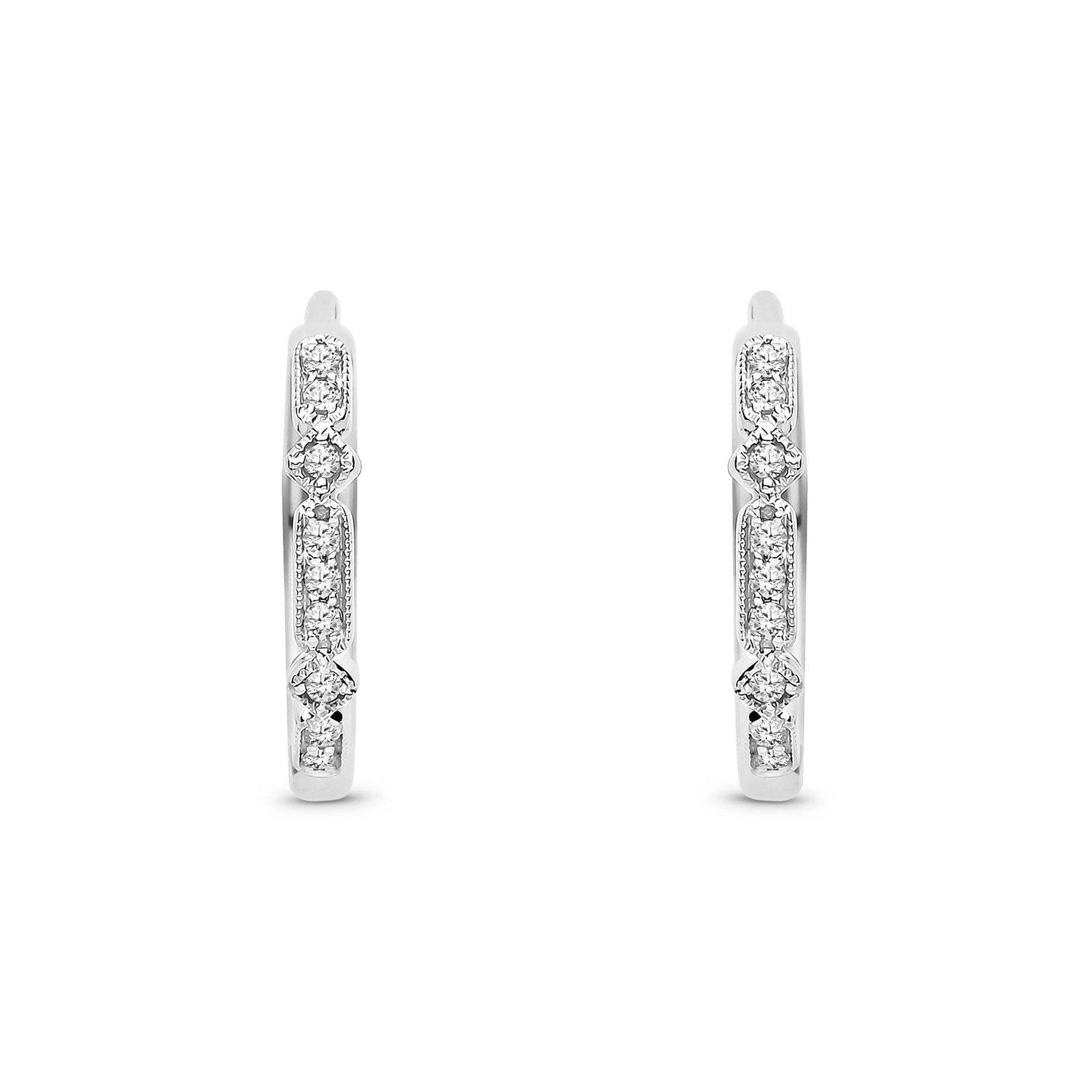9ct White Gold Natural Diamond Fine Diamond Hoop Earrings