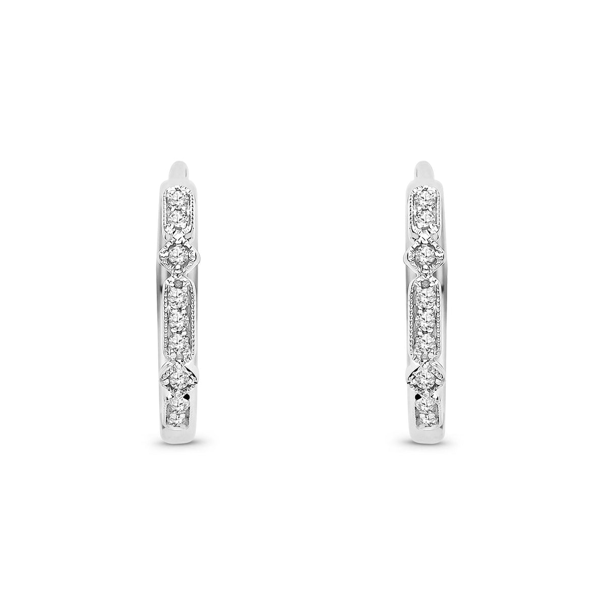9ct White Gold Natural Diamond Fine Hoop Earrings — 15mm