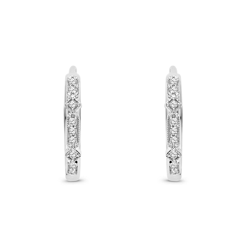 9ct White Gold Natural Diamond Fine Hoop Earrings — 15mm