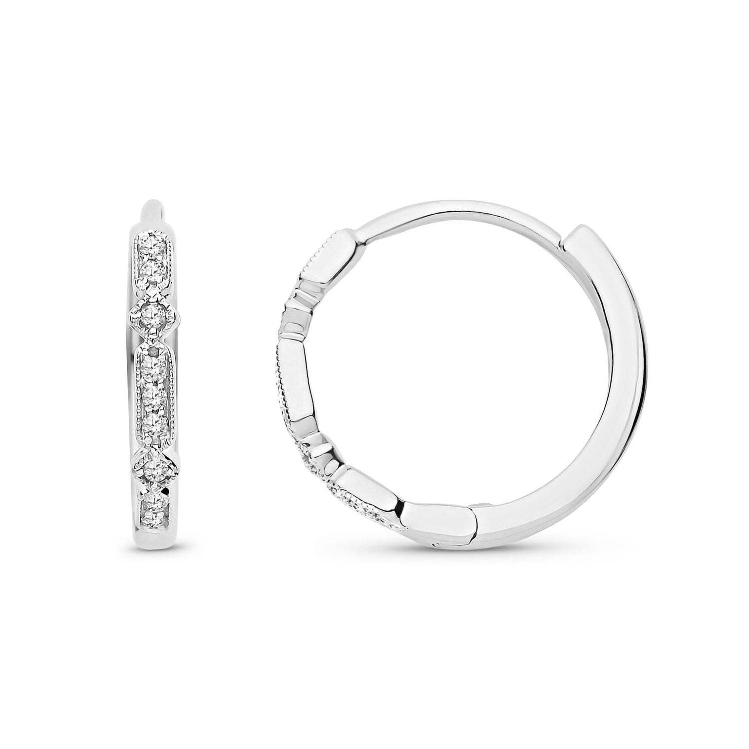 9ct White Gold Natural Diamond Fine Diamond Hoop Earrings