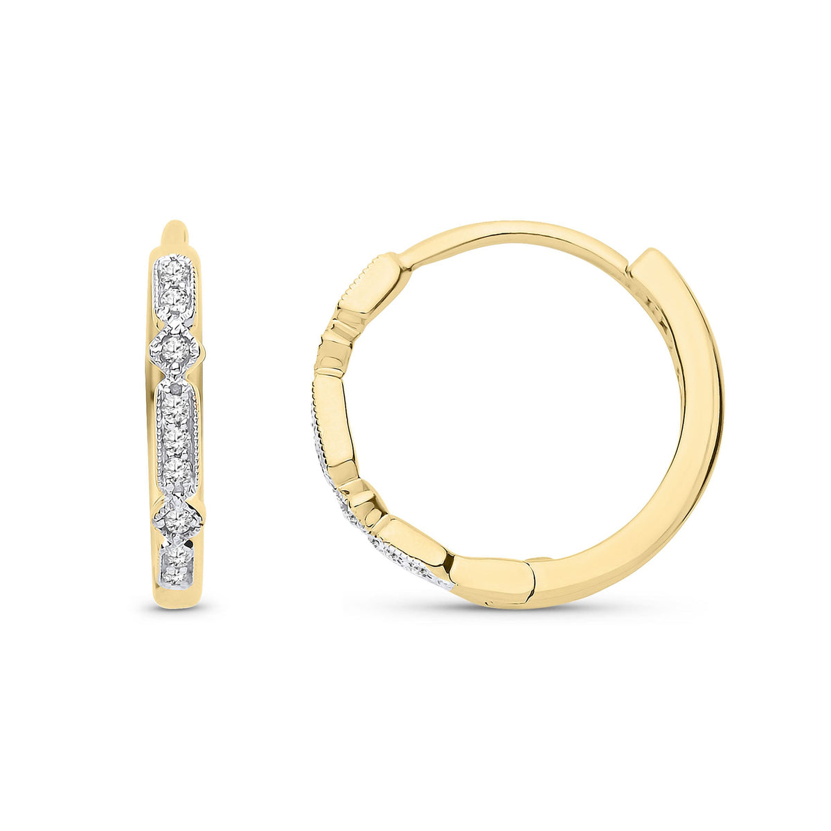 9ct Yellow Gold Natural Diamond Fine Hoop Earrings — 15mm