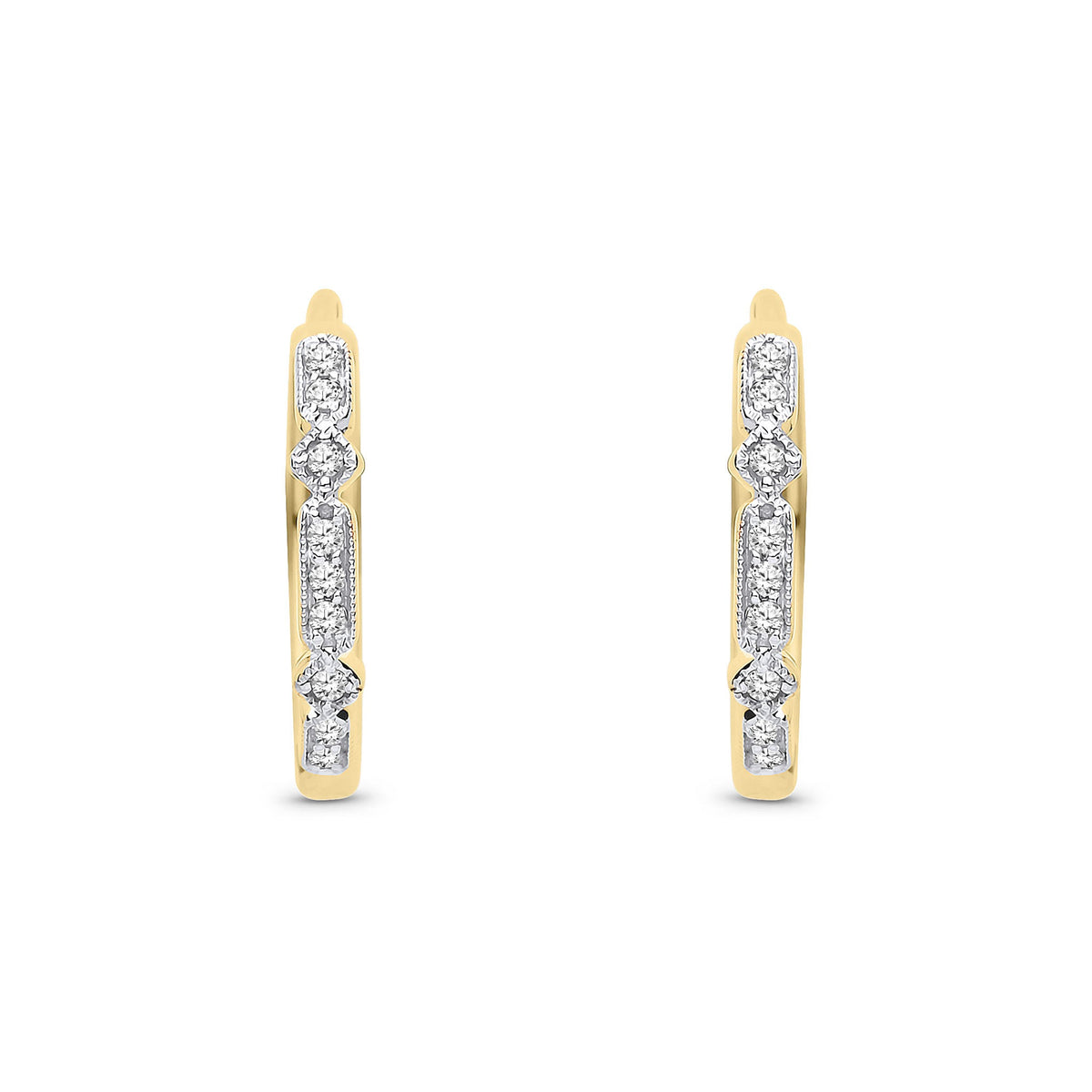 9ct Yellow Gold Natural Diamond Fine Hoop Earrings — 15mm