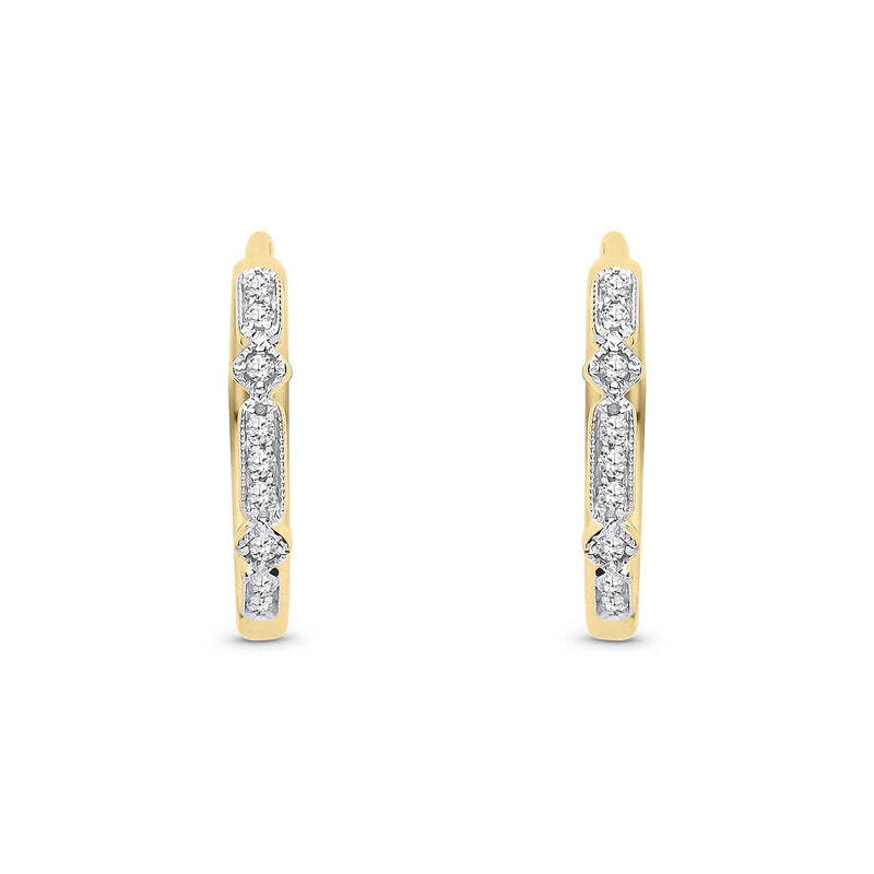 9ct Yellow Gold Natural Diamond Fine Hoop Earrings — 15mm