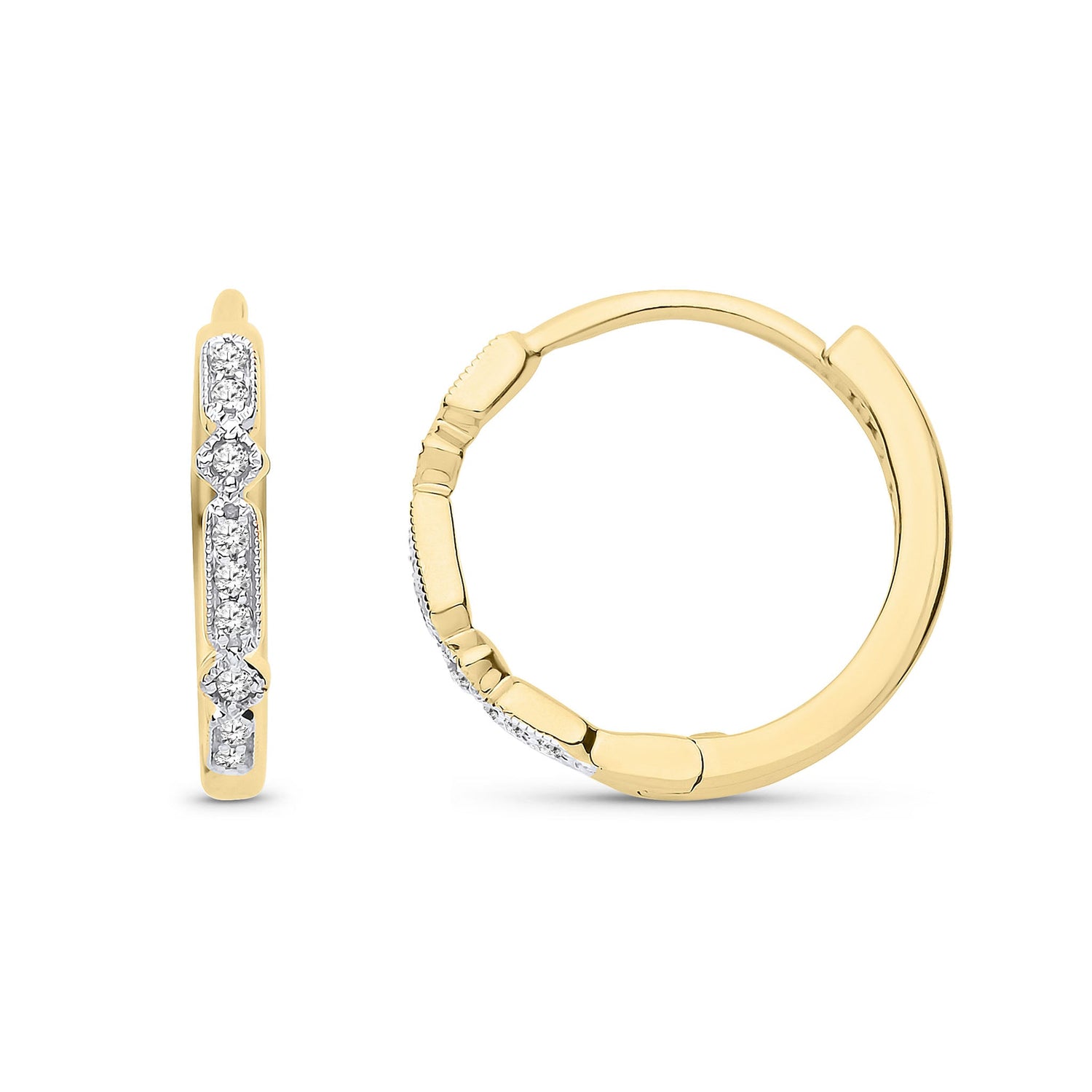 9ct Yellow Gold Natural Diamond Fine Diamond Hoop Earrings
