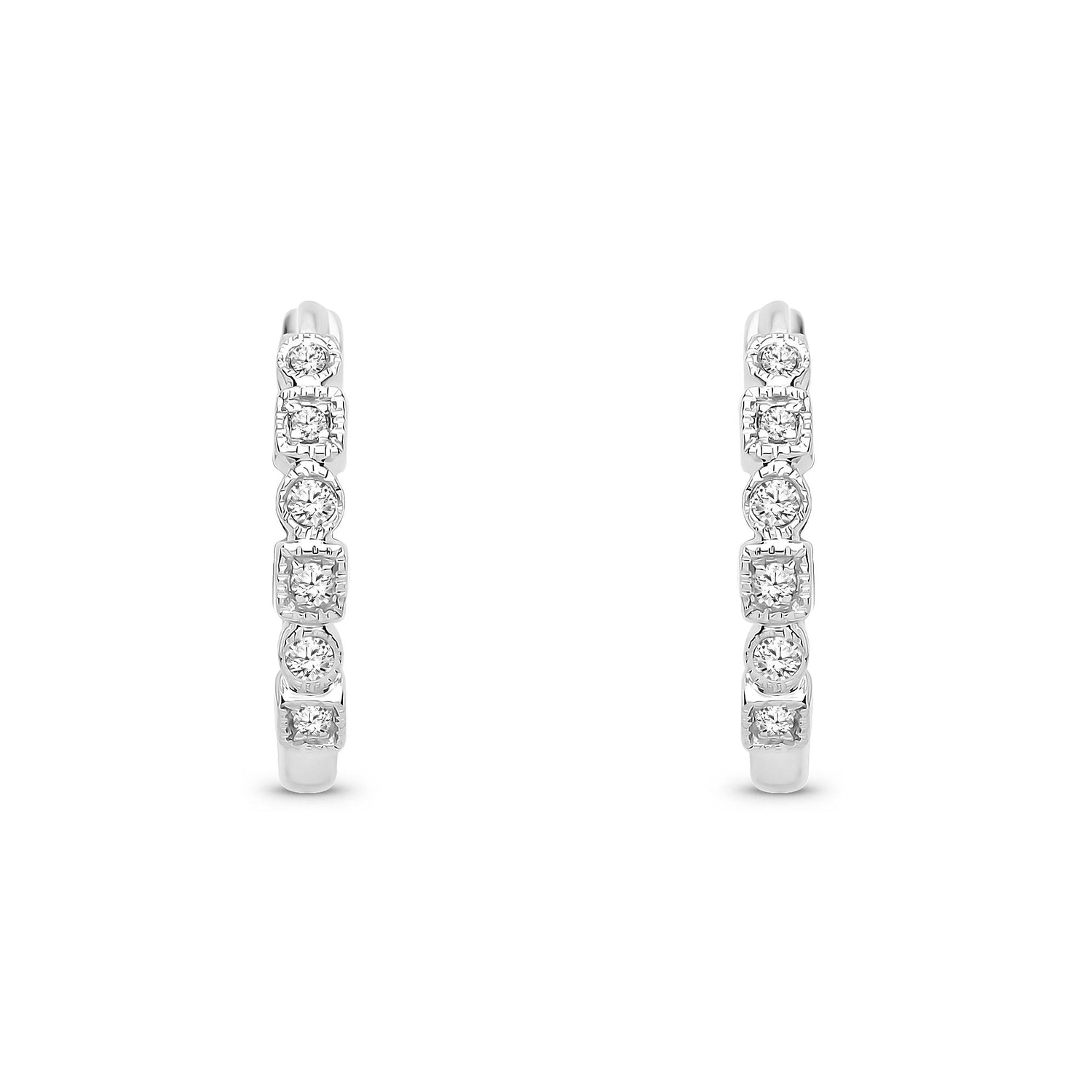 9ct White Gold Natural Diamond Classic Diamond Hoop Earrings