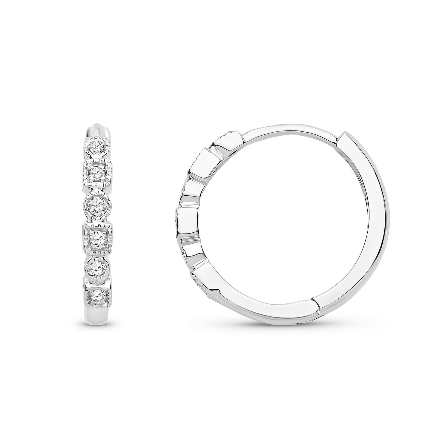 9ct White Gold Natural Diamond Classic Diamond Hoop Earrings