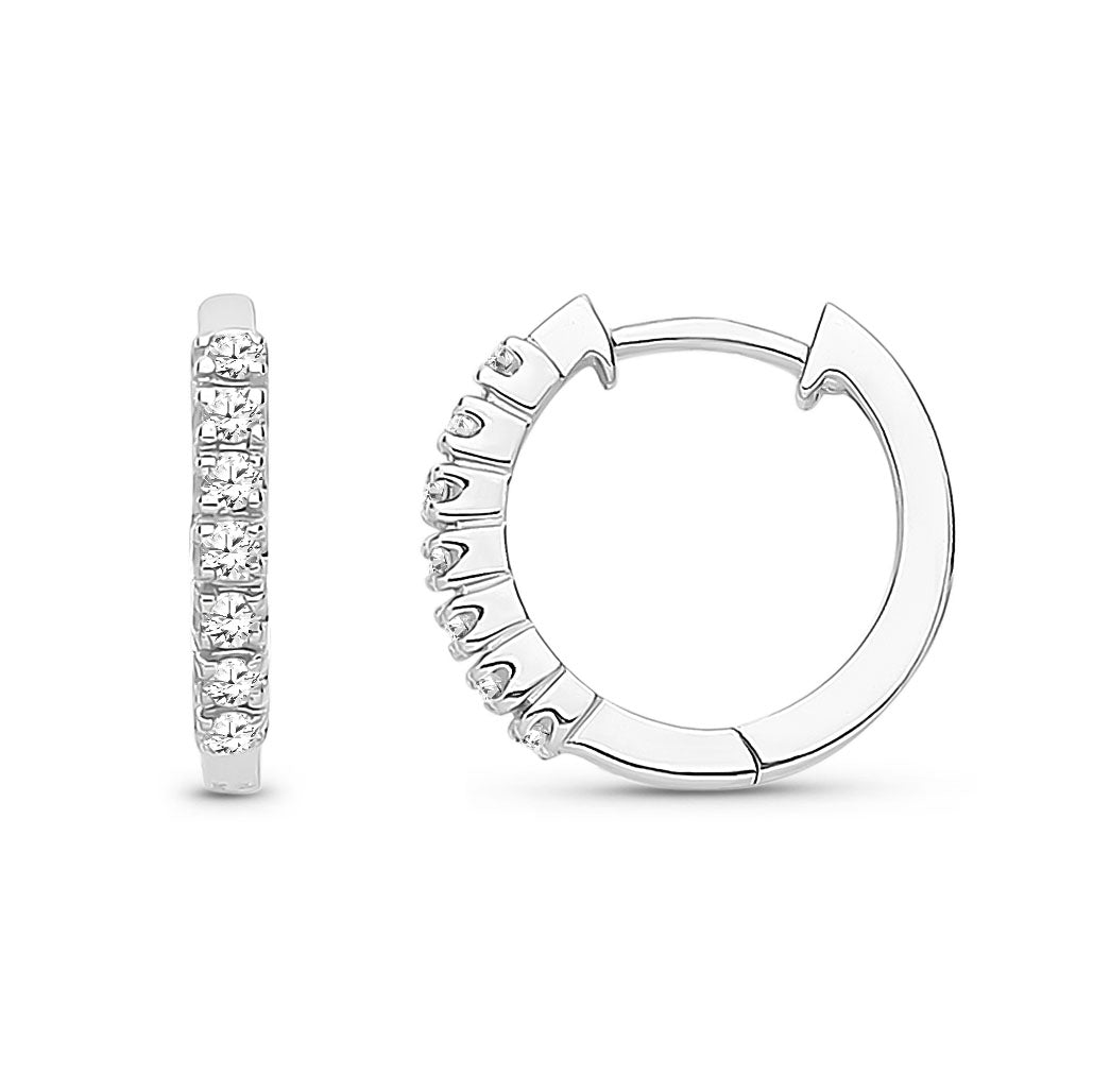 9ct White Gold Natural Diamond Classic Pavé Huggie Hoop Earrings