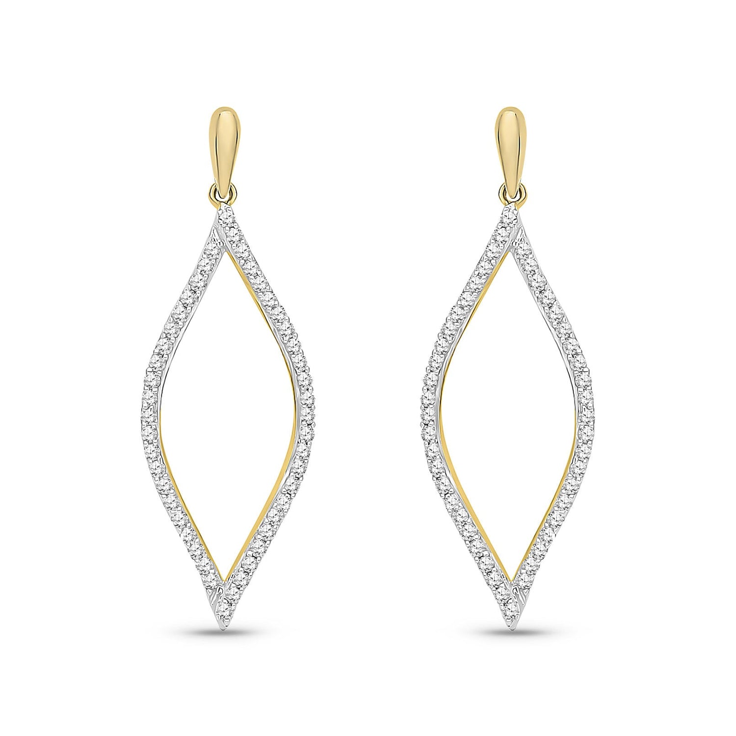 9ct Yellow Gold Natural Diamond Open Marquise Drop Earrings