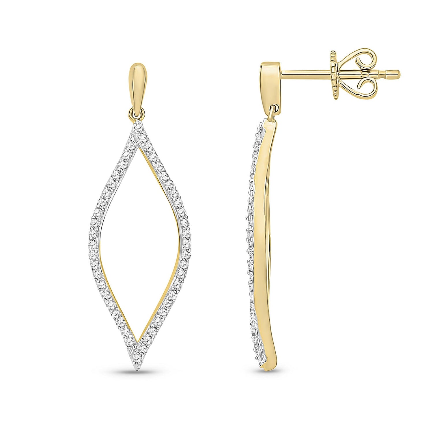 9ct Yellow Gold Natural Diamond Open Marquise Drop Earrings