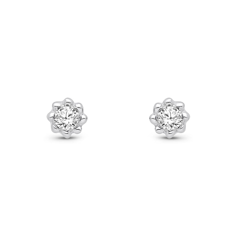 9ct White Gold Round Natural Diamond Scalloped Stud Earrings