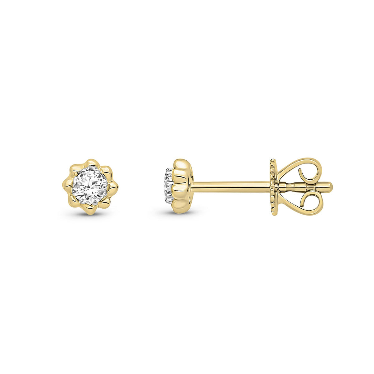 9ct Yellow Gold Round Natural Diamond Scalloped Stud Earrings