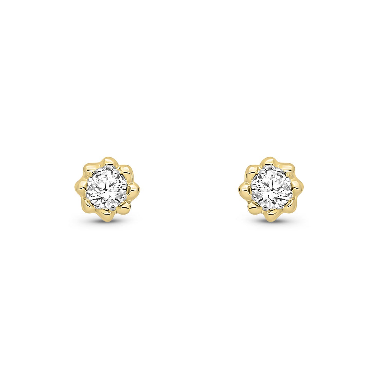 9ct Yellow Gold Natural Diamond Six-Petal Floral Stud Earrings