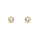 9ct Yellow Gold Round Natural Diamond Scalloped Stud Earrings