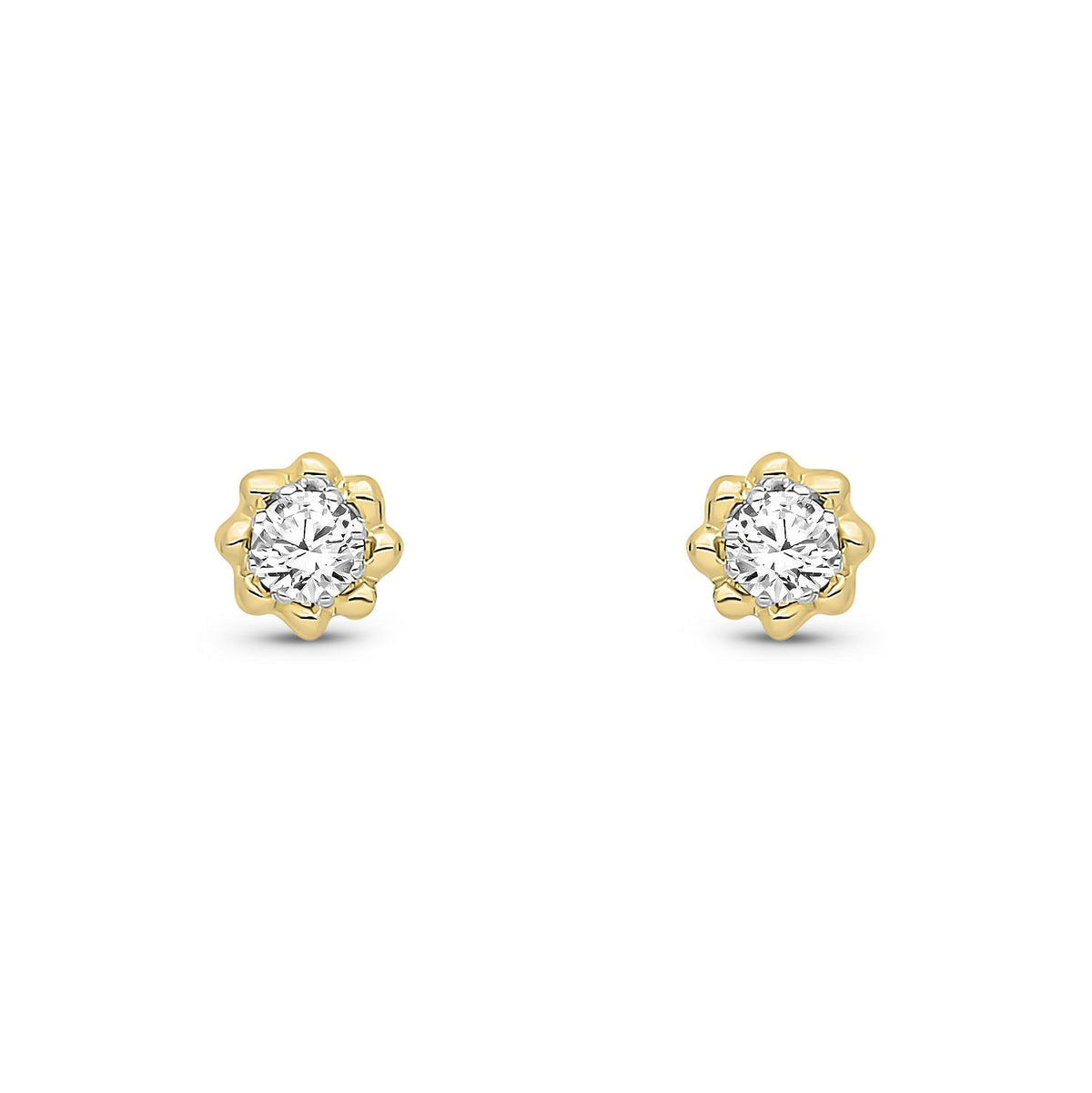 9ct Yellow Gold Round Natural Diamond Scalloped Stud Earrings
