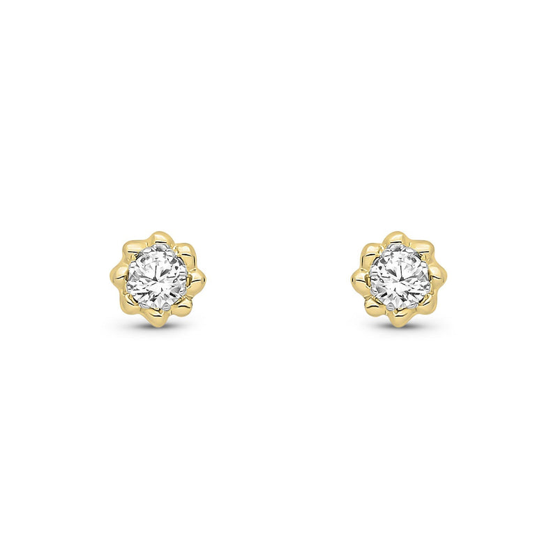 9ct Yellow Gold Round Natural Diamond Scalloped Stud Earrings