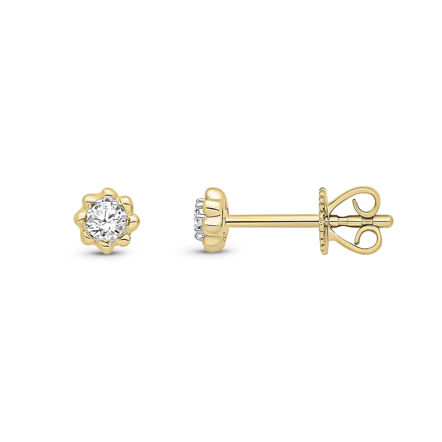 9ct Yellow Gold Natural Diamond Six-Petal Floral Stud Earrings