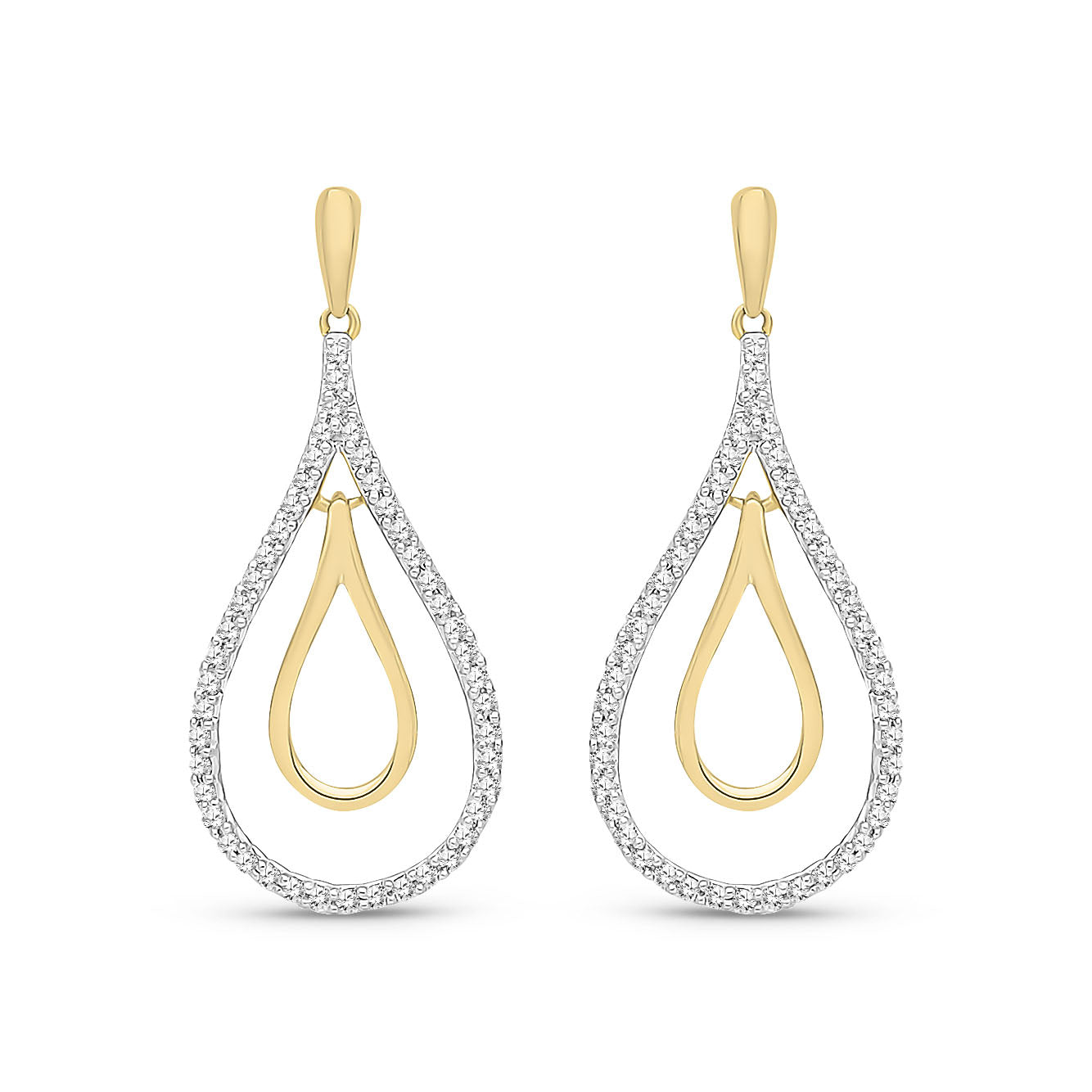 9ct Yellow Gold Natural Diamond Double Teardrop Drop Earrings