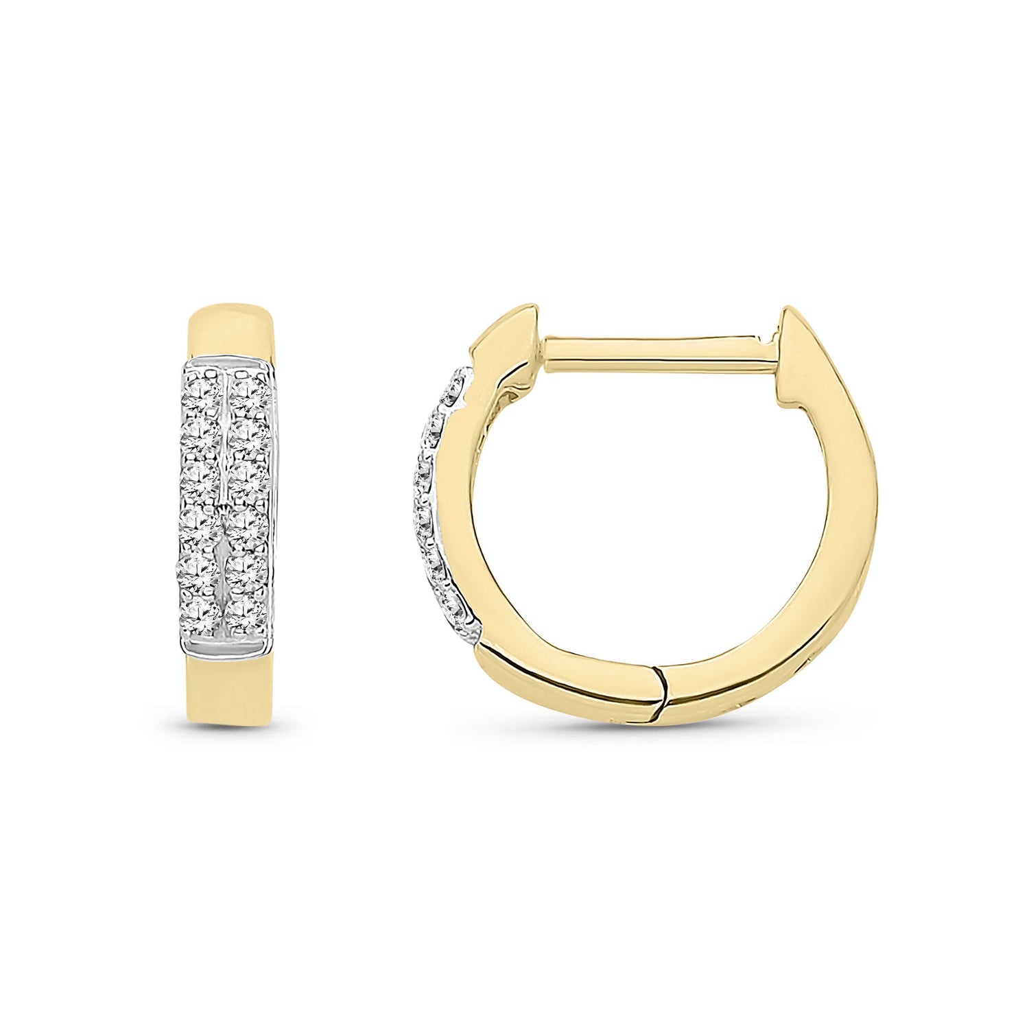 9ct Yellow Gold Natural Diamond Slim Pavé Huggie Hoop Earrings