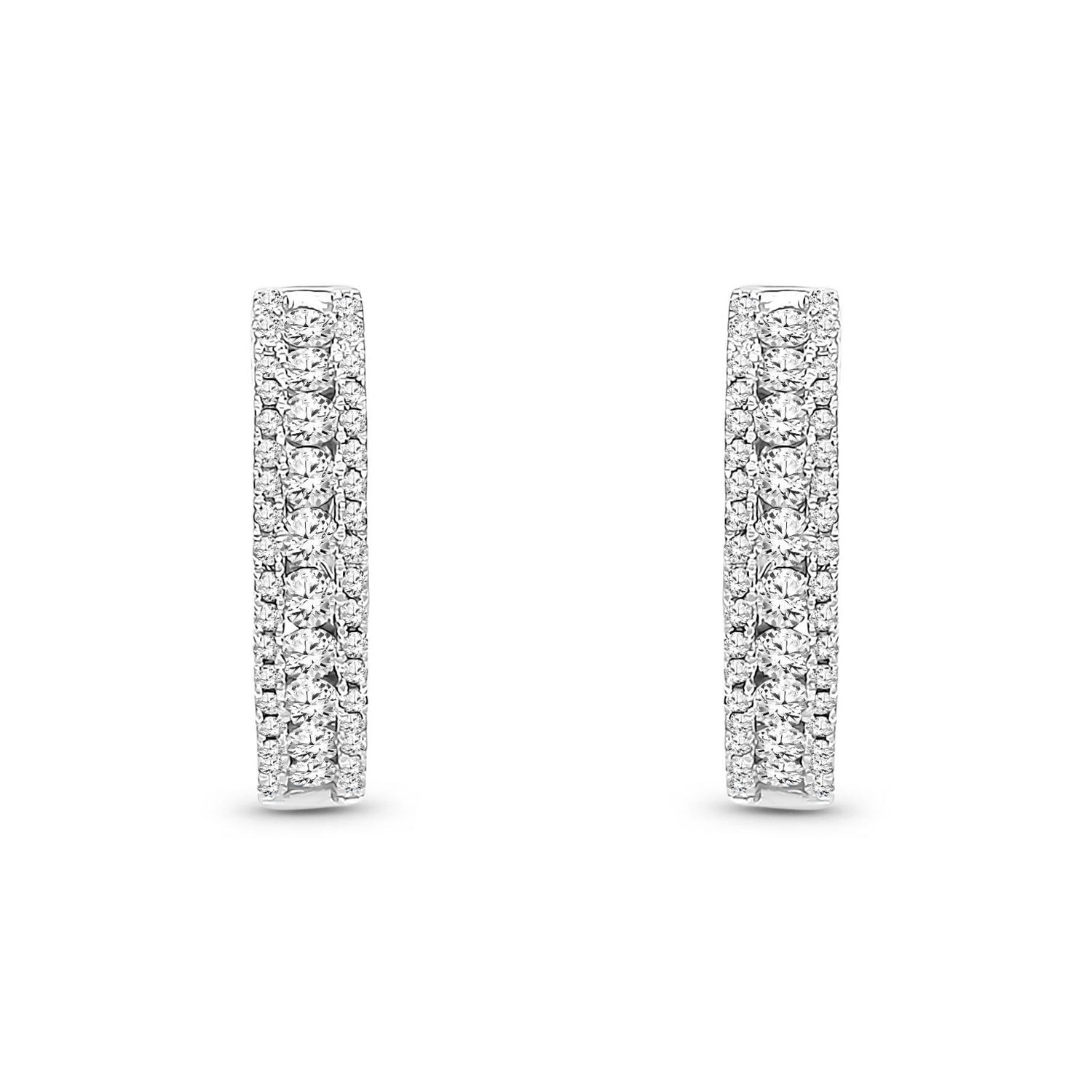 18ct White Gold Natural Diamond Double-Row Pavé Hoop Earrings