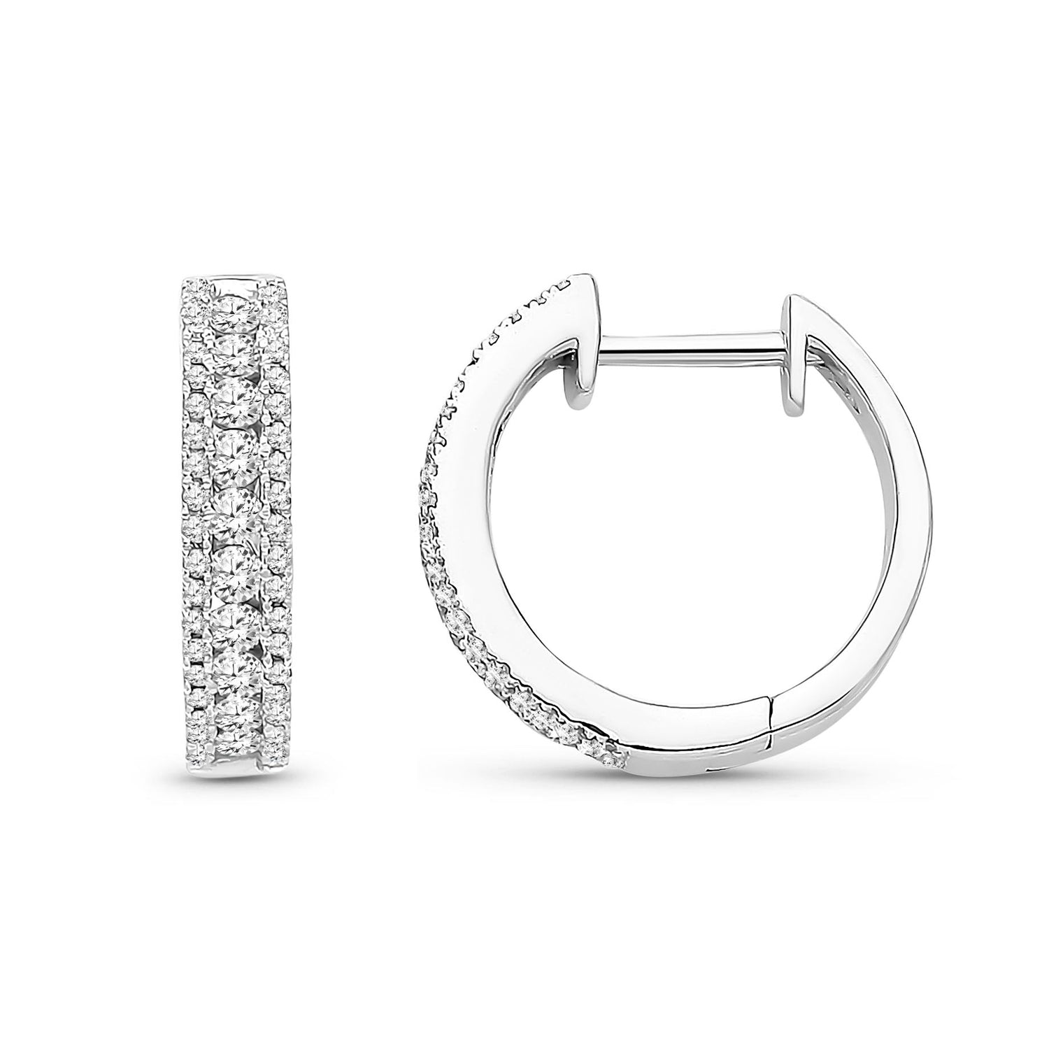 18ct White Gold Natural Diamond Double-Row Pavé Hoop Earrings
