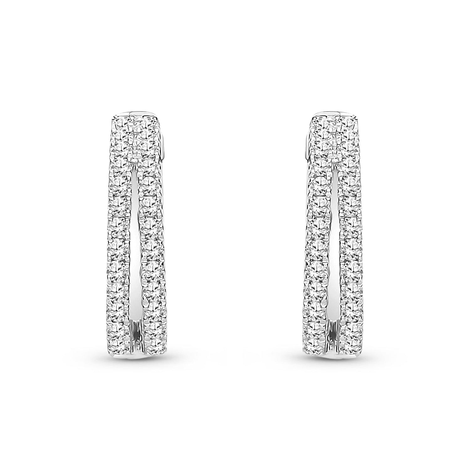 9ct White Gold Natural Diamond Double-Row Pavé Hoop Earrings