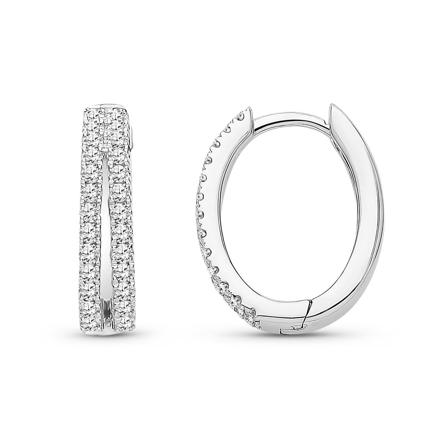 9ct White Gold Natural Diamond Double-Row Pavé Hoop Earrings