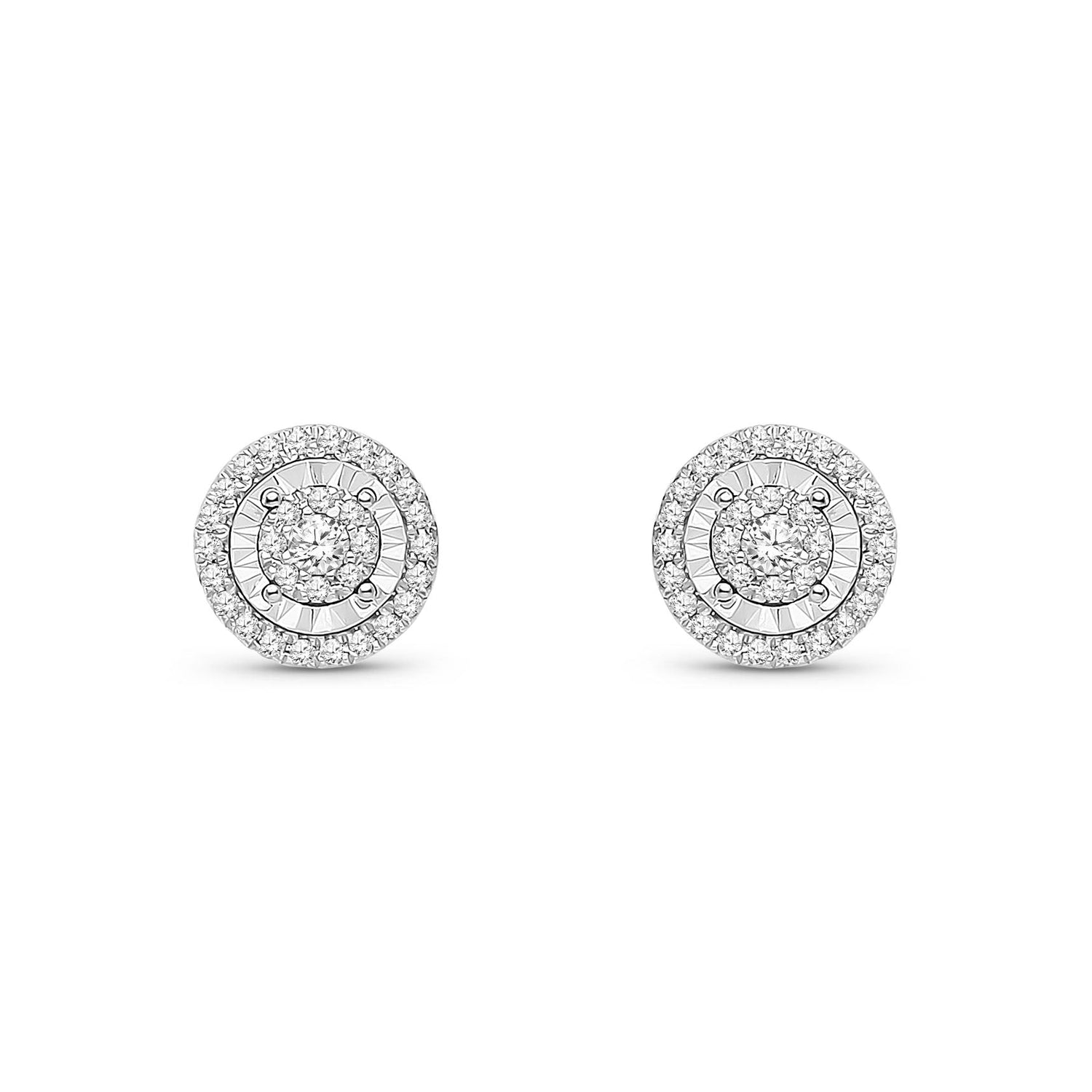 9ct White Gold Natural Diamond Concentric Halo Stud Earrings