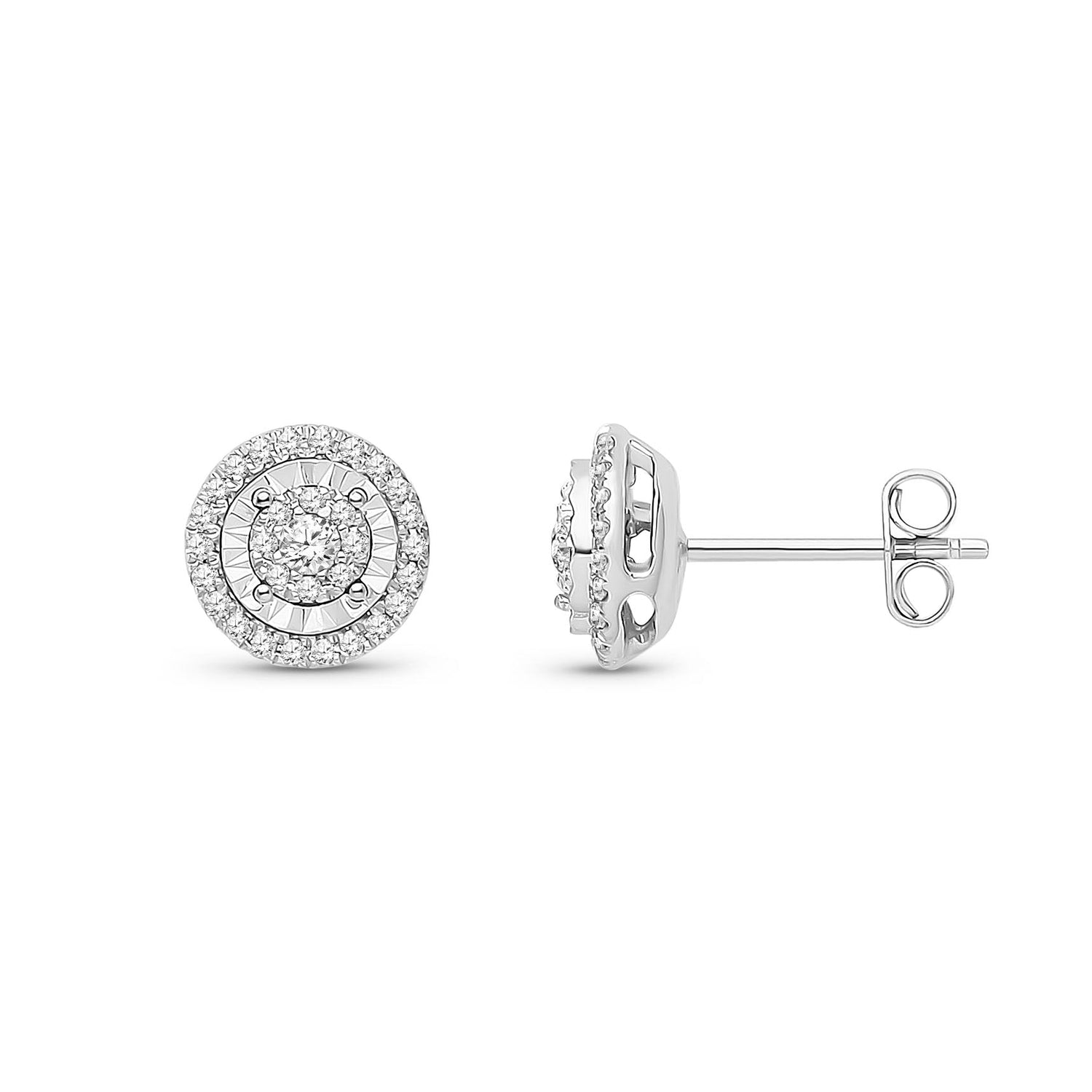 9ct White Gold Natural Diamond Concentric Halo Stud Earrings