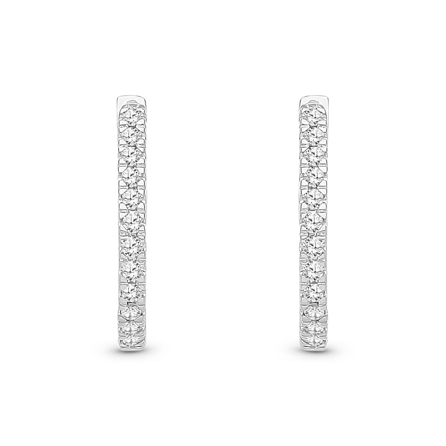 9ct White Gold Natural Diamond Slim Pavé Hoop Earrings