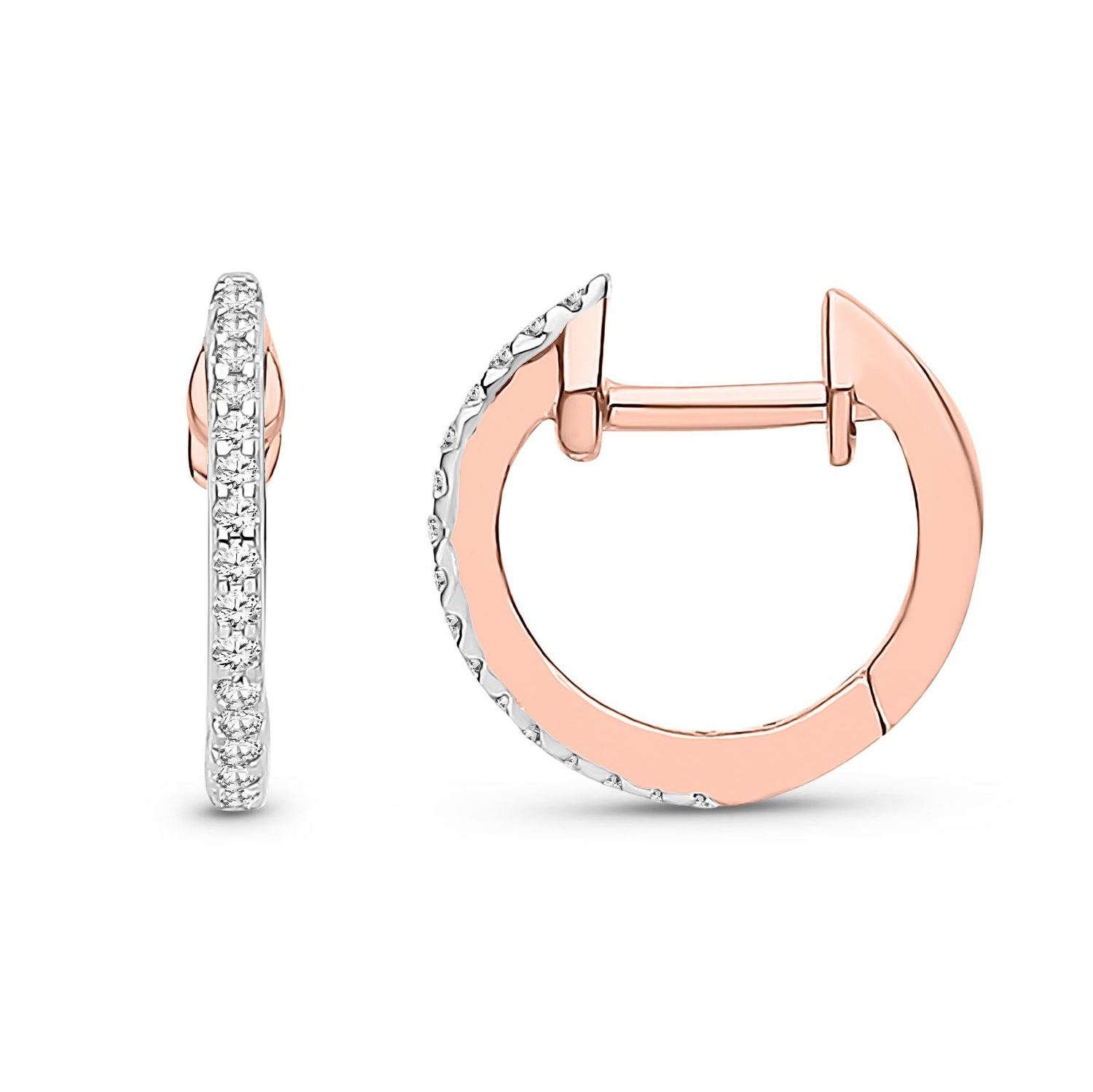 9ct Rose Gold Natural Diamond Two-Tone Pavé Hoop Earrings