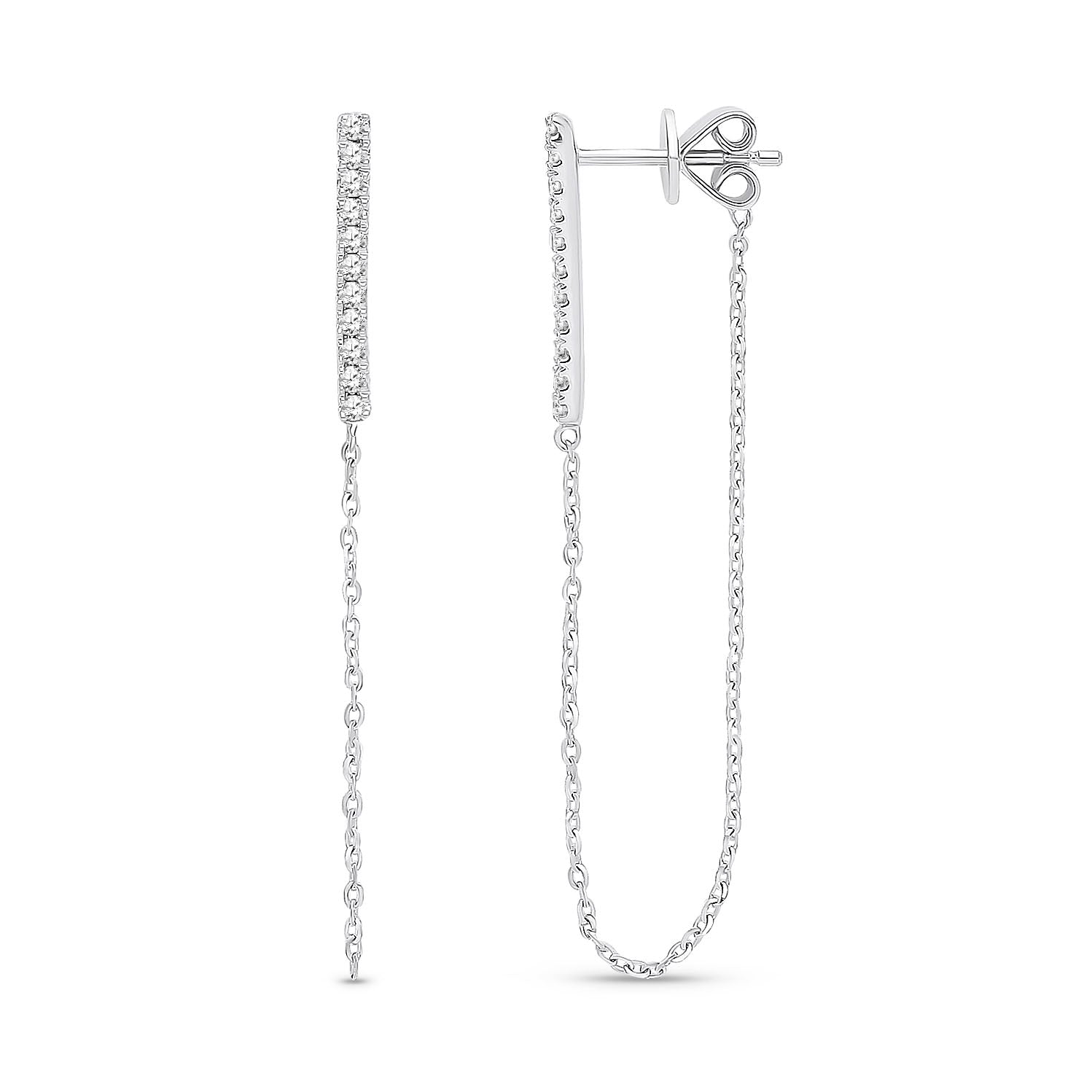9ct White Gold Natural Diamond Chain Threader Drop Earrings
