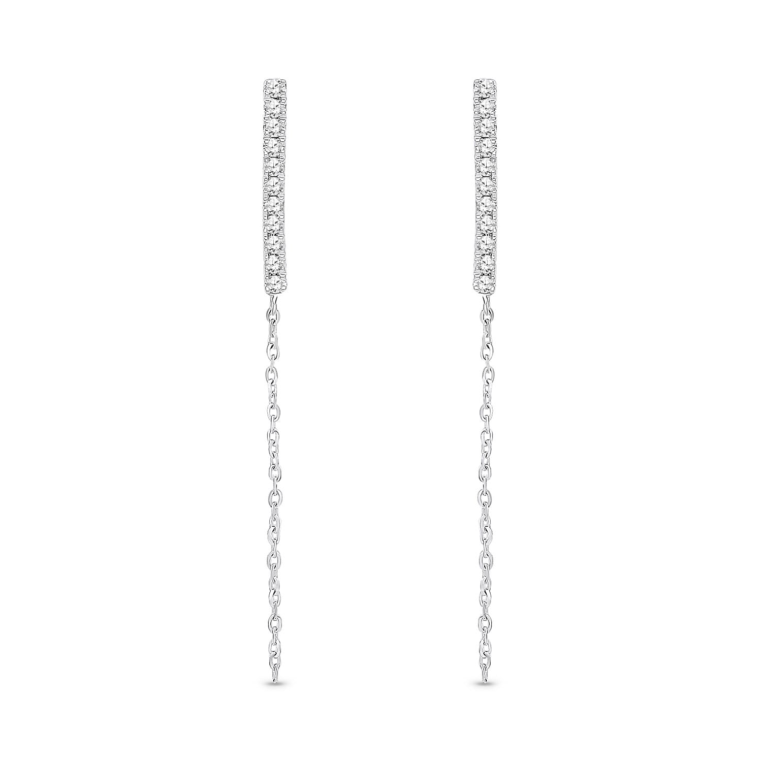 9ct White Gold Natural Diamond Chain Threader Drop Earrings